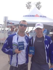 The sexy Italian and his 3rd place trophy, the triathlon Disney Dad and his 4th place trophy