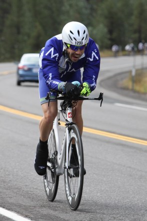 Bundled up, tongue out, making ground