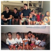 Family reunions are a great time to recreate old pictures. Until you're the one holding the baby.